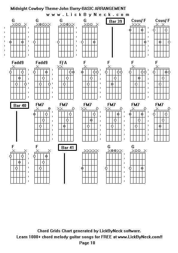 Chord Grids Chart of chord melody fingerstyle guitar song-Midnight Cowboy Theme-John Barry-BASIC ARRANGEMENT,generated by LickByNeck software.